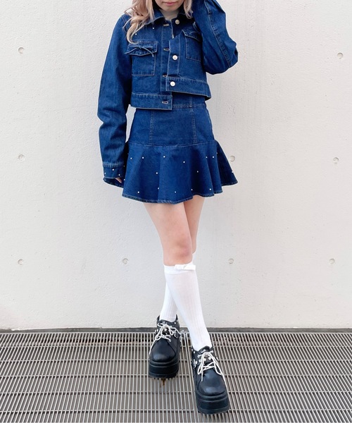 abc une face（アーベーセーアンフェイス）の「【セットアップ対応アイテム】ビジュ付Gジャン（その他アウター・レディース・ホワイト/ブラック/ネイビー・FREE）」の14枚目の写真