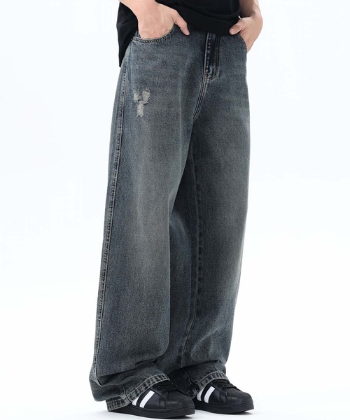 aimoha(アイモハ)の「【aimoha neo】Grunge Style Wide Jeans(デニムパンツ・メンズ・グレー・MEDIUM/LARGE/X-LARGE/XX-LARGE)」の1枚目の写真
