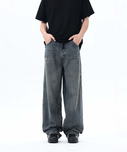 aimoha(アイモハ)の「【aimoha neo】Grunge Style Wide Jeans(デニムパンツ・メンズ・グレー・MEDIUM/LARGE/X-LARGE/XX-LARGE)」の3枚目の写真