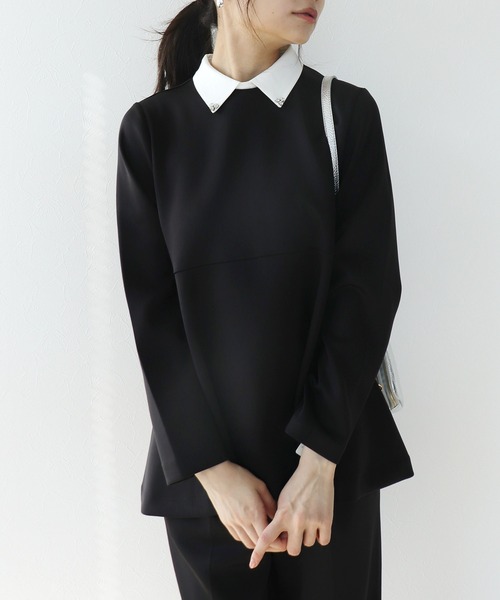 Jines（ジネス）の「≪WEB限定≫ 取り外し可ビジュー衿トップス【セットアップ可】（シャツ/ブラウス・レディース・ベージュ/ブラック/ライトブルー・38）」の2枚目の写真