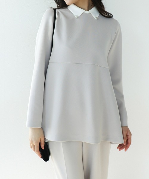 Jines（ジネス）の「≪WEB限定≫ 取り外し可ビジュー衿トップス【セットアップ可】（シャツ/ブラウス・レディース・ベージュ/ブラック/ライトブルー・38）」の10枚目の写真