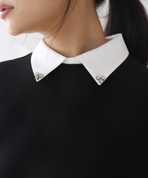Jines（ジネス）の「≪WEB限定≫ 取り外し可ビジュー衿トップス【セットアップ可】（シャツ/ブラウス・レディース・ベージュ/ブラック/ライトブルー・38）」の15枚目の写真