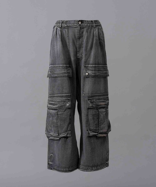 UNISEX》Double Big Pocket Prime-Wide Denim Cargo Pants