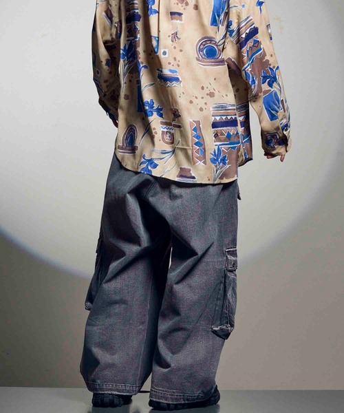 UNISEX》Double Big Pocket Prime-Wide Denim Cargo Pants