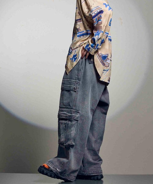 UNISEX》Double Big Pocket Prime-Wide Denim Cargo Pants