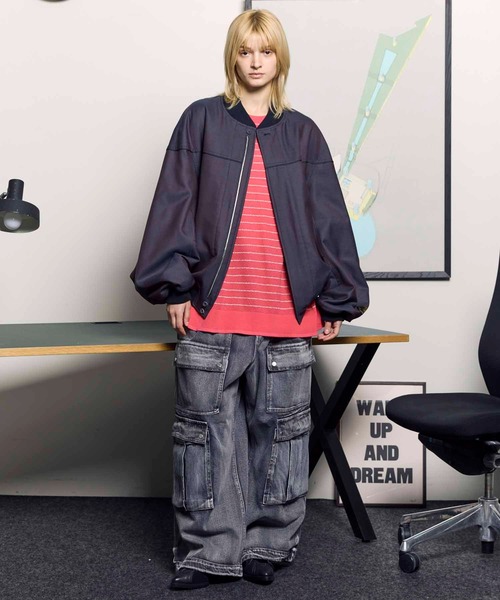 UNISEX》Double Big Pocket Prime-Wide Denim Cargo Pants