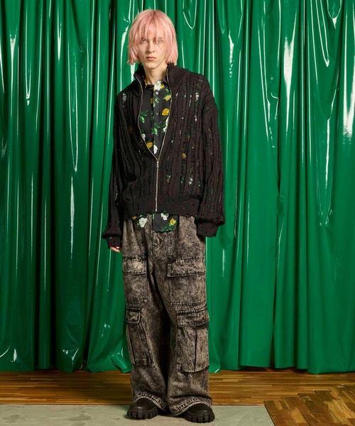 UNISEX》Double Big Pocket Prime-Wide Denim Cargo Pants/ダブル