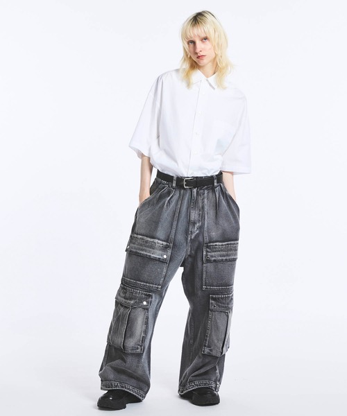 UNISEX》Double Big Pocket Prime-Wide Denim Cargo Pants