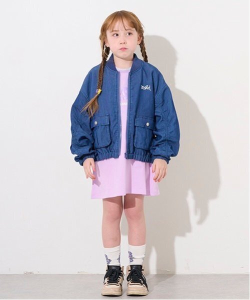 X-girl Stages（エックスガールステージス）の「ラメ発泡ロゴTワンピース（ワンピース・キッズ・ラベンダー/ブラック・140cm/130cm/120cm/110cm/100cm/90cm/80ｃｍ）」の3枚目の写真