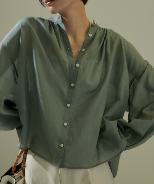 美品✨アルベロベロ ブタさん シアー ブラウス シャッツ 中世 カーキ ボタン ワークボタンダウン ポロシャツ(ネーム刺繍対応／長袖)|C2JA8181_s