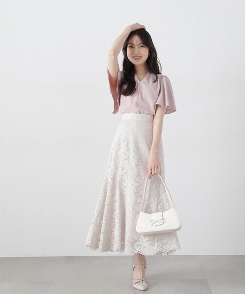 未使用　ポルトガル製　ホワイト レース　スカート セール】メッシュレースマーメイドスカート / 1215120402