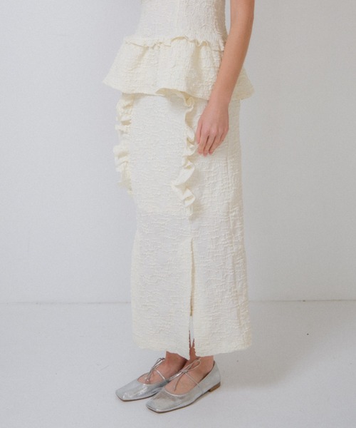 HONEY MI HONEY（ハニーミーハニー）の「crinkle frill tight skirt（スカート・レディース・ラベンダー/オフホワイト/ブラック・FREE）」の6枚目の写真