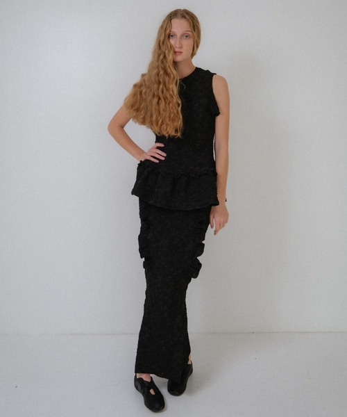 HONEY MI HONEY（ハニーミーハニー）の「crinkle frill tight skirt（スカート・レディース・ラベンダー/オフホワイト/ブラック・FREE）」の21枚目の写真