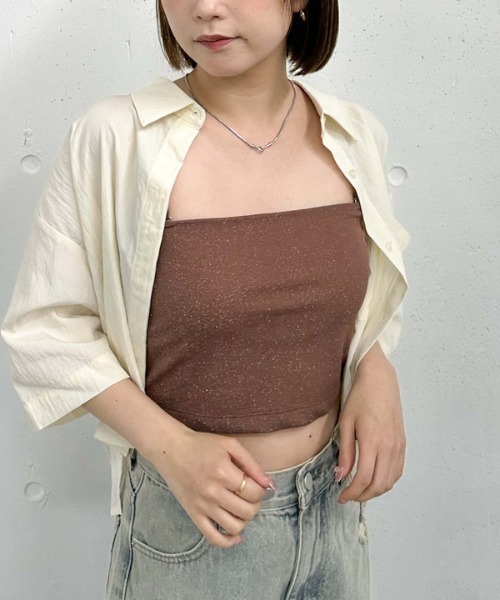 archives(アルシーヴ)の「ラメカットクロップドキャミソール(キャミソール・レディース・オフホワイト/アイボリー/ブラック/ブルーグレー/ブラウン・MEDIUM)」の11枚目の写真