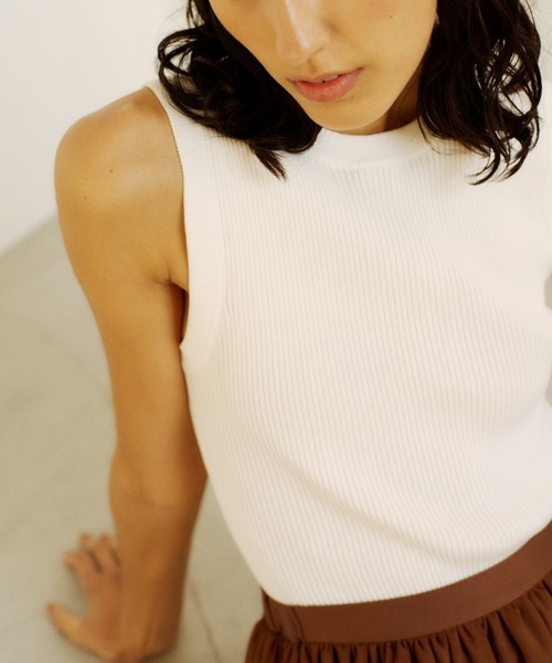 ROPE'（ロペ）の「【洗える】オーガニックコットンリブスリーブレスニット（ニット/セーター・レディース・ネイビー/ホワイト/ターコイズブルー・FREE）」の2枚目の写真