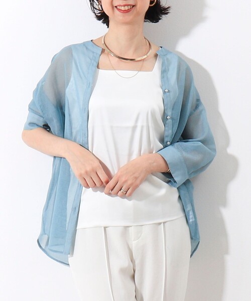 MICO COULIER(ミコクリエ)の「スクエアネックサテンドッキングタンクトップ(Tシャツ/カットソー・レディース・キナリ/ブラック/オフホワイト/チャコールグレー・38)」の7枚目の写真