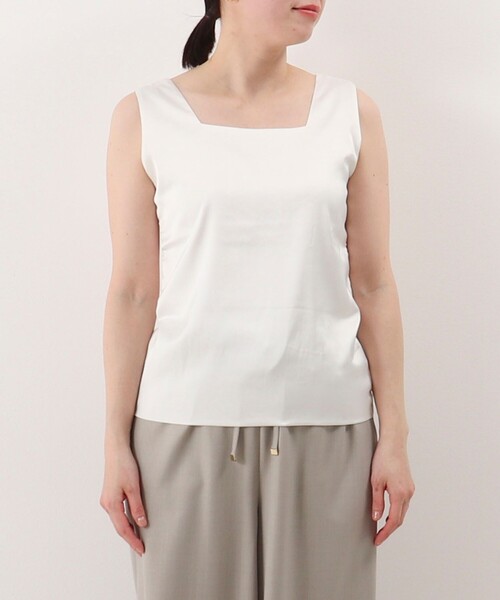 MICO COULIER(ミコクリエ)の「スクエアネックサテンドッキングタンクトップ(Tシャツ/カットソー・レディース・キナリ/ブラック/オフホワイト/チャコールグレー・38)」の8枚目の写真