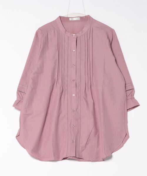 BELLUNA PLUS（ベルーナ）の「リネン混レース使いシャツチュニック（チュニック・レディース・サックスブルー/ローズ/セージグリーン/キナリ・MEDIUM/LARGE/X-LARGE）」の4枚目の写真