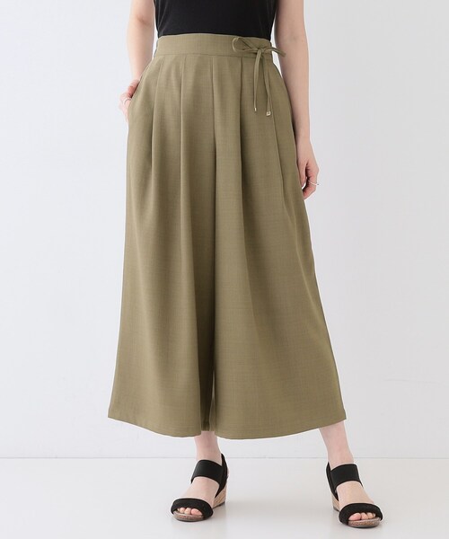 DRESKIP（ドレスキップ）の「【洗える/S-LL/アイロン掛けが楽】低身長さんにもおすすめ 麻調ガウチョパンツ（その他パンツ・レディース・オリーブ/ネイビー/ベージュ・04/03/02/01）」の4枚目の写真