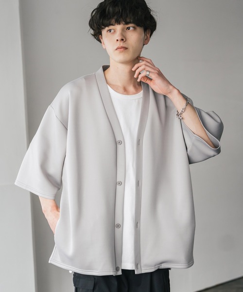 Rocky Monroe（ロッキーモンロー）の「接触冷感 ポンチストレッチオーバーサイズ半端丈カーディガン（カーディガン/ボレロ・メンズ・チャコール/グレー/ネイビー/ブラック・XL/L/M）」の2枚目の写真