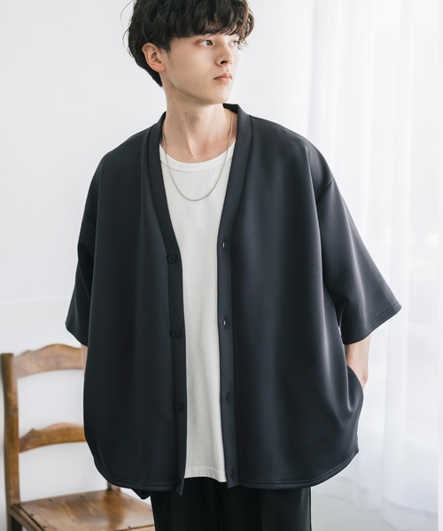 Rocky Monroe（ロッキーモンロー）の「接触冷感 ポンチストレッチオーバーサイズ半端丈カーディガン（カーディガン/ボレロ・メンズ・チャコール/グレー/ネイビー/ブラック・XL/L/M）」の3枚目の写真