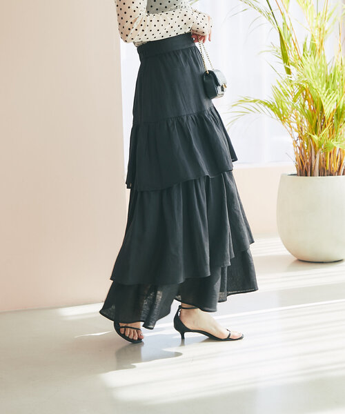 【未使用】LaboutiqueBonbonアシメティアードサテンスカート セール】【3サイズ展開あり・大人ガーリー】リネンティアード
