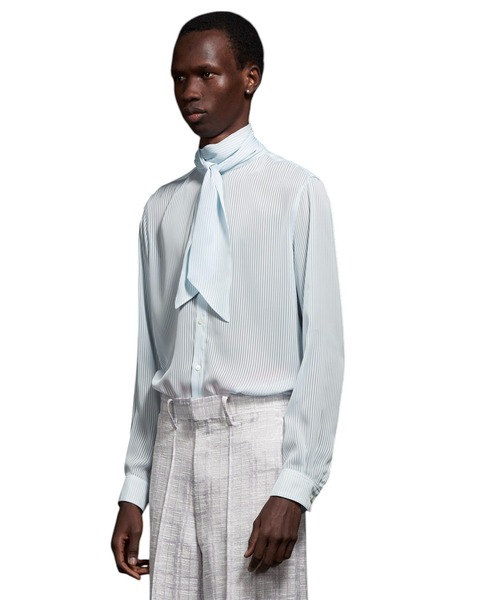 セール】Sheer Stripe Ribbon Shirt シアーストライプ リボン