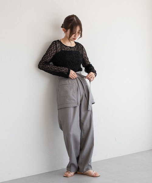 raffime（ラフィミー）の「[取り外し可能] 2WAYラップレイヤードパンツ（スラックス・レディース・グレー系その他/ブラック・MEDIUM/SMALL）」の14枚目の写真