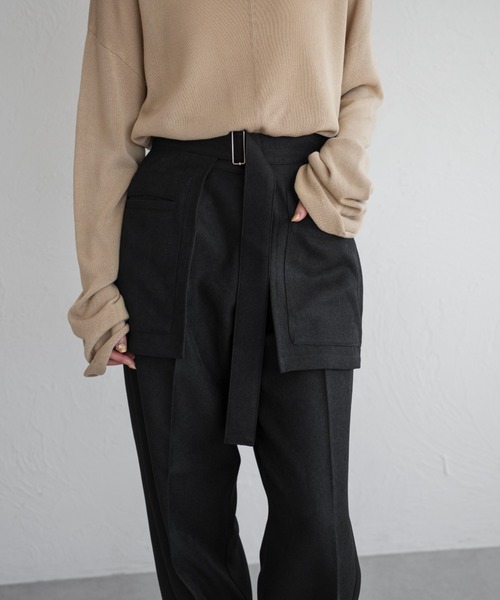 raffime（ラフィミー）の「[取り外し可能] 2WAYラップレイヤードパンツ（スラックス・レディース・グレー系その他/ブラック・MEDIUM/SMALL）」の3枚目の写真