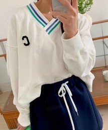 Cロゴ配色ラインVネックスウェット ゴルフウェア