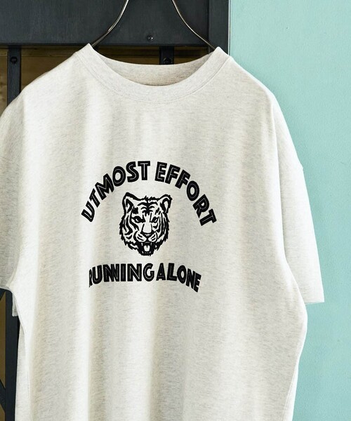 FREAK'S STORE(フリークスストア)の「限定展開 アニマル カレッジ 半袖 Tシャツ(Tシャツ/カットソー・レディース・スミクロ/オレンジ/ネイビー/ライトグレー/ブラック/ライトベージュ/オフホワイト/ナチュラル・フリ-)」の5枚目の写真