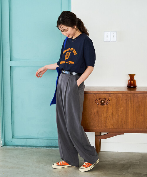 FREAK'S STORE（フリークスストア）の「限定展開　アニマル カレッジ 半袖 Tシャツ（Tシャツ/カットソー・レディース・スミクロ/オレンジ/ネイビー/ライトグレー/ブラック/ライトベージュ/オフホワイト/ナチュラル・ﾌﾘ-）」の10枚目の写真