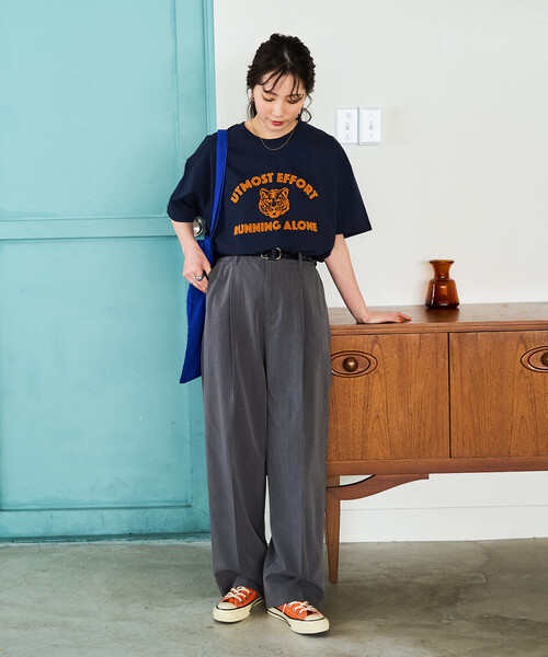 FREAK'S STORE（フリークスストア）の「限定展開　アニマル カレッジ 半袖 Tシャツ（Tシャツ/カットソー・レディース・スミクロ/オレンジ/ネイビー/ライトグレー/ブラック/ライトベージュ/オフホワイト/ナチュラル・ﾌﾘ-）」の11枚目の写真