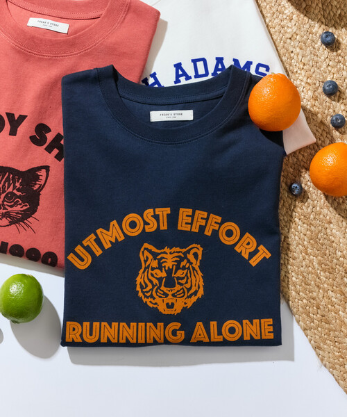 FREAK'S STORE（フリークスストア）の「限定展開　アニマル カレッジ 半袖 Tシャツ（Tシャツ/カットソー・レディース・スミクロ/オレンジ/ネイビー/ライトグレー/ブラック/ライトベージュ/オフホワイト/ナチュラル・ﾌﾘ-）」の15枚目の写真