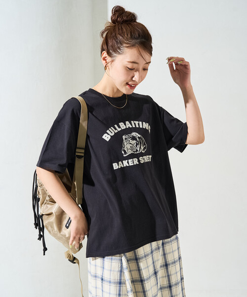 FREAK'S STORE（フリークスストア）の「限定展開　アニマル カレッジ 半袖 Tシャツ（Tシャツ/カットソー・レディース・スミクロ/オレンジ/ネイビー/ライトグレー/ブラック/ライトベージュ/オフホワイト/ナチュラル・ﾌﾘ-）」の19枚目の写真