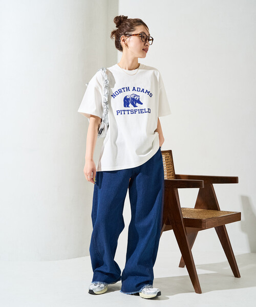 FREAK'S STORE（フリークスストア）の「限定展開　アニマル カレッジ 半袖 Tシャツ（Tシャツ/カットソー・レディース・スミクロ/オレンジ/ネイビー/ライトグレー/ブラック/ライトベージュ/オフホワイト/ナチュラル・ﾌﾘ-）」の21枚目の写真