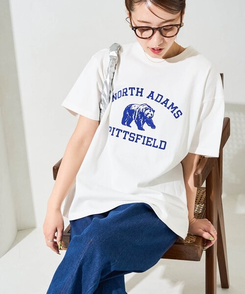 FREAK'S STORE(フリークスストア)の「限定展開 アニマル カレッジ 半袖 Tシャツ(Tシャツ/カットソー・レディース・スミクロ/オレンジ/ネイビー/ライトグレー/ブラック/ライトベージュ/オフホワイト/ナチュラル・フリ-)」の11枚目の写真