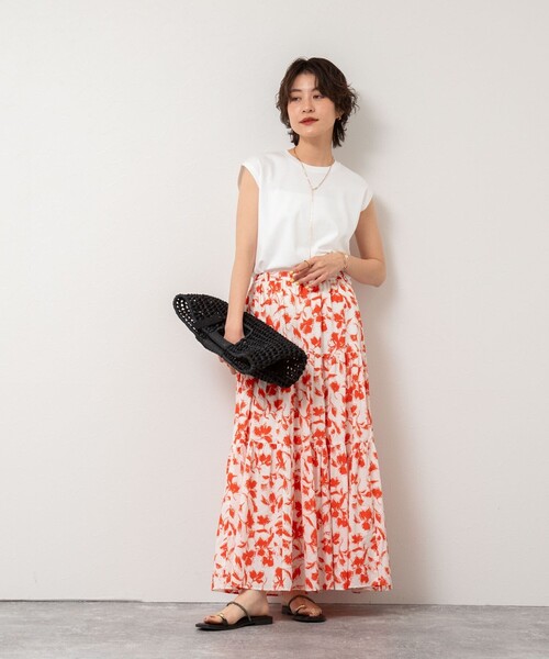 NOLLEY’S Sophi(ノーリーズソフィ)の「アートフラワーティアードスカート(スカート・レディース・オレンジ系その他/ブラック系その他・38/36)」の16枚目の写真