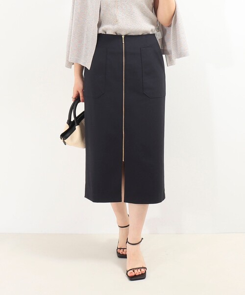 MICO COULIER（ミコクリエ）の「ボディシェルフロントファスナースカート（スカート・レディース・ネイビー/オフホワイト/グレー・38/36）」の3枚目の写真