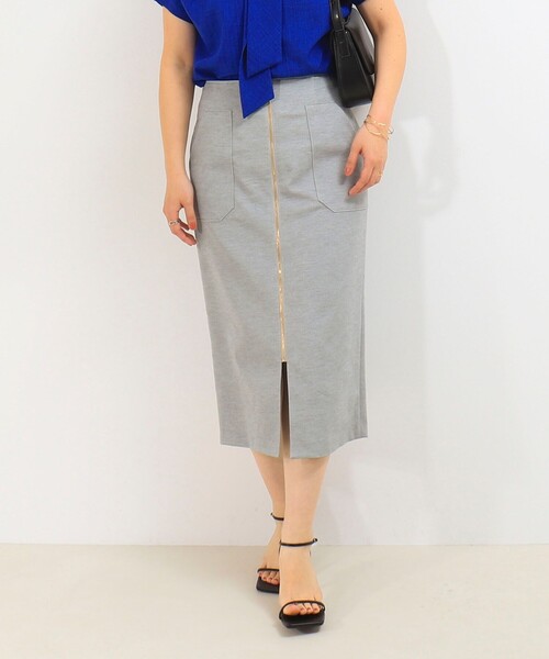 MICO COULIER（ミコクリエ）の「ボディシェルフロントファスナースカート（スカート・レディース・ネイビー/オフホワイト/グレー・38/36）」の2枚目の写真