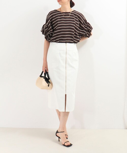 MICO COULIER（ミコクリエ）の「ボディシェルフロントファスナースカート（スカート・レディース・ネイビー/オフホワイト/グレー・38/36）」の4枚目の写真