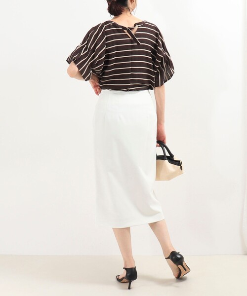 MICO COULIER（ミコクリエ）の「ボディシェルフロントファスナースカート（スカート・レディース・ネイビー/オフホワイト/グレー・38/36）」の6枚目の写真