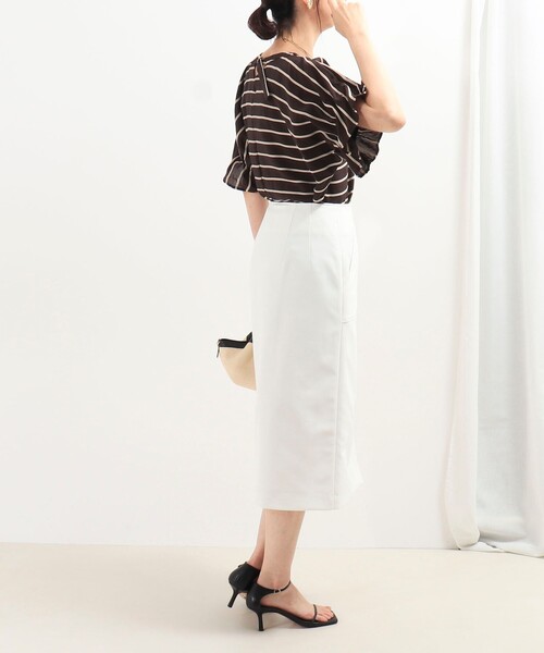 MICO COULIER（ミコクリエ）の「ボディシェルフロントファスナースカート（スカート・レディース・ネイビー/オフホワイト/グレー・38/36）」の7枚目の写真