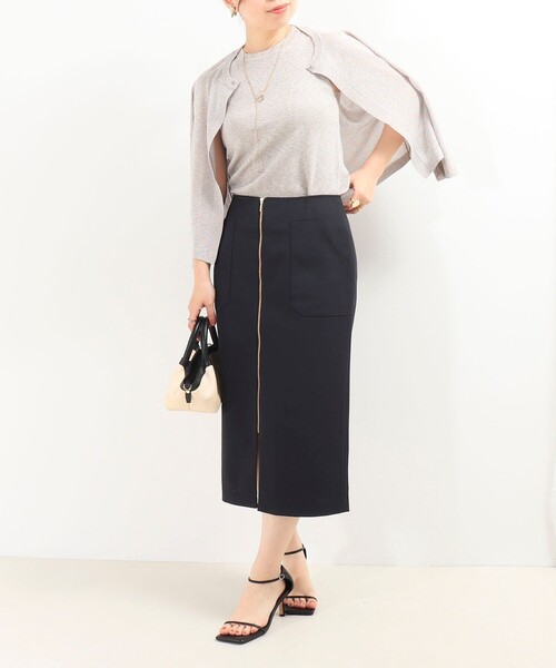 MICO COULIER（ミコクリエ）の「ボディシェルフロントファスナースカート（スカート・レディース・ネイビー/オフホワイト/グレー・38/36）」の8枚目の写真