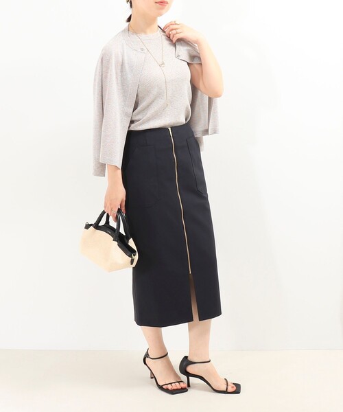 MICO COULIER（ミコクリエ）の「ボディシェルフロントファスナースカート（スカート・レディース・ネイビー/オフホワイト/グレー・38/36）」の9枚目の写真