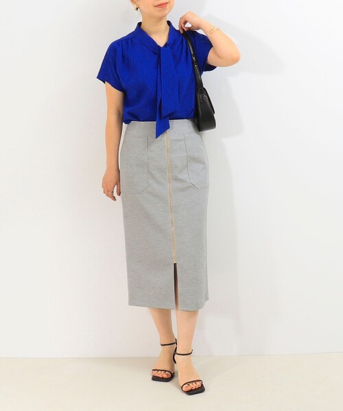 MICO COULIER（ミコクリエ）の「ボディシェルフロントファスナースカート（スカート・レディース・ネイビー/オフホワイト/グレー・38/36）」の11枚目の写真