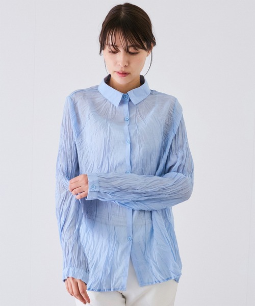 Jayro（ジャイロ）の「ワッシャー加工シャツ（シャツ/ブラウス・レディース・イエロー/ホワイト/ライトグリーン/ブラック/サックスブルー/ピンク系その他・FREE）」の4枚目の写真