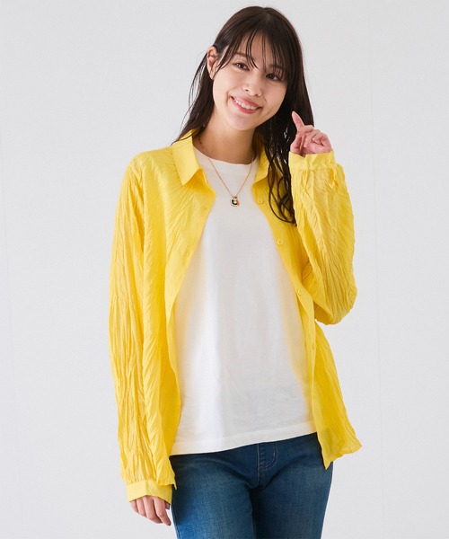 Jayro（ジャイロ）の「ワッシャー加工シャツ（シャツ/ブラウス・レディース・イエロー/ホワイト/ライトグリーン/ブラック/サックスブルー/ピンク系その他・FREE）」の5枚目の写真