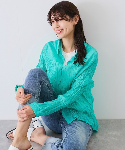 Jayro（ジャイロ）の「ワッシャー加工シャツ（シャツ/ブラウス・レディース・イエロー/ホワイト/ライトグリーン/ブラック/サックスブルー/ピンク系その他・FREE）」の3枚目の写真