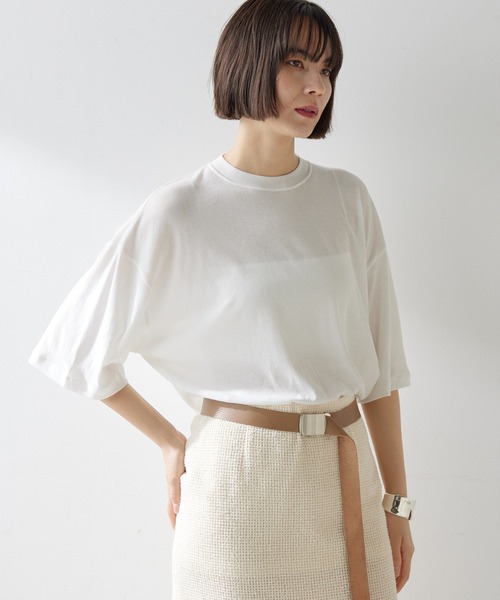 Whim Gazette(ウィムガゼット)の「シアービッグTシャツ(Tシャツ/カットソー・レディース・オフホワイト/ブラウン/ベビーピンク・FREE)」の2枚目の写真